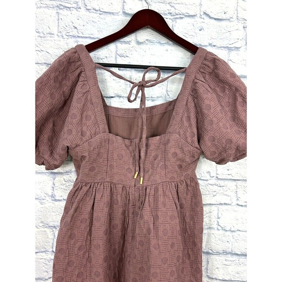 Madewell Floral Quilted Puff Sleeve Mini Dress Sz M Purple Flirty Hidden Zipper - Picture 9 of 12